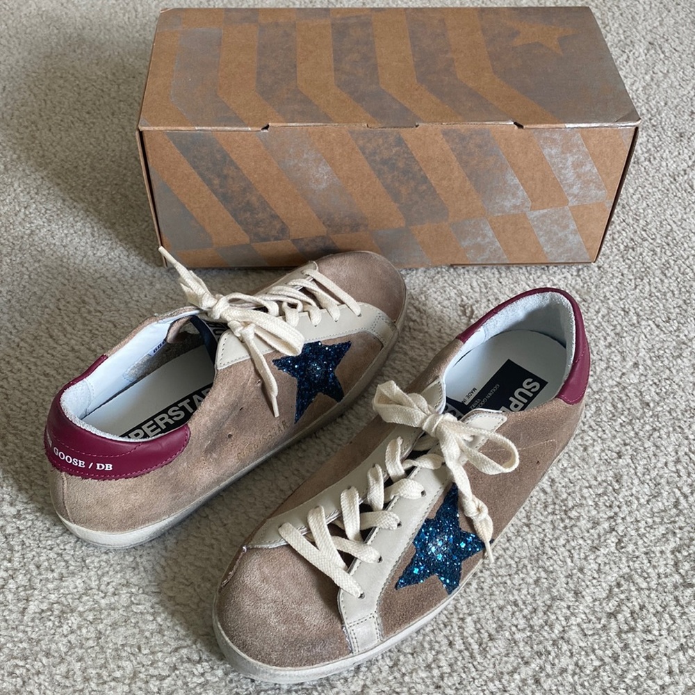 Golden Goose superstar dessert suede-blue glitter star , new never worn size 38